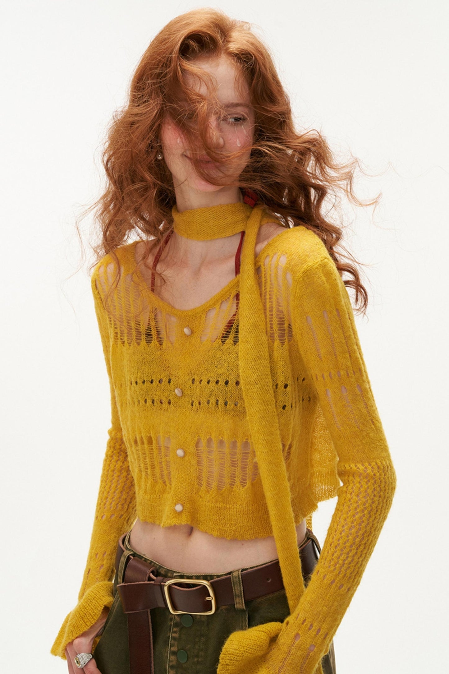 Wide-Neck Knit Cardigan