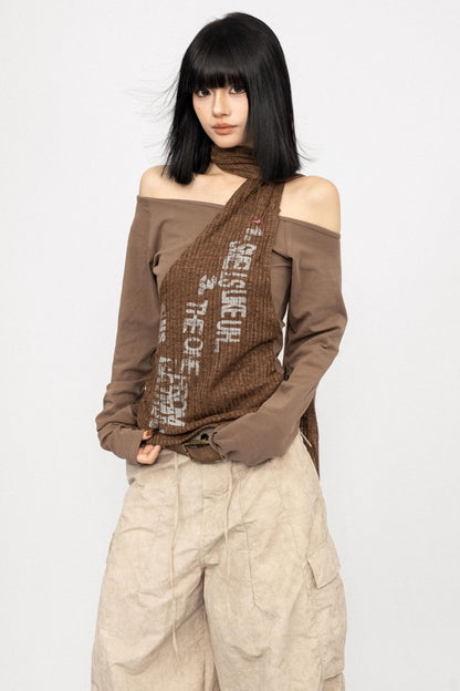 Niche Design Off-Shoulder Coffee Top