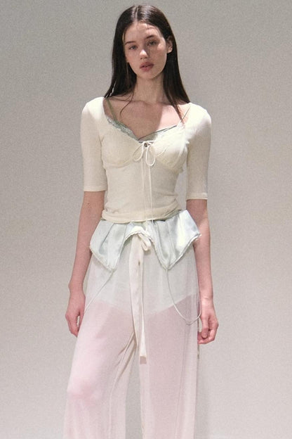 Taste of Cardamom Lace Knit V-Neck Top