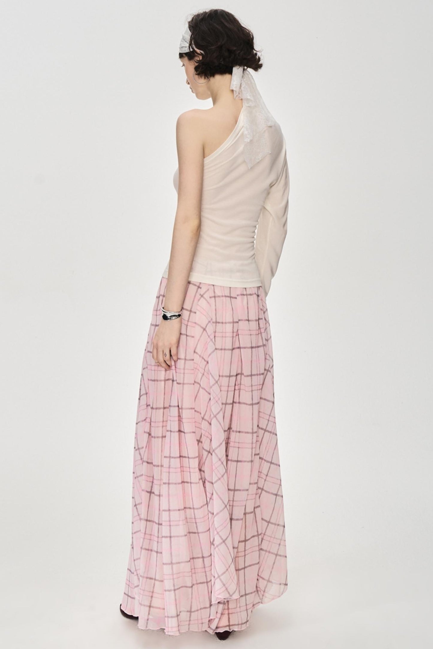 Irregular Pink Plaid Skirt