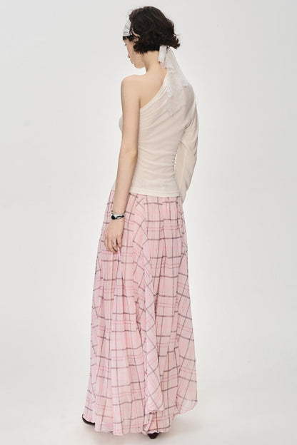 Irregular Pink Plaid Skirt