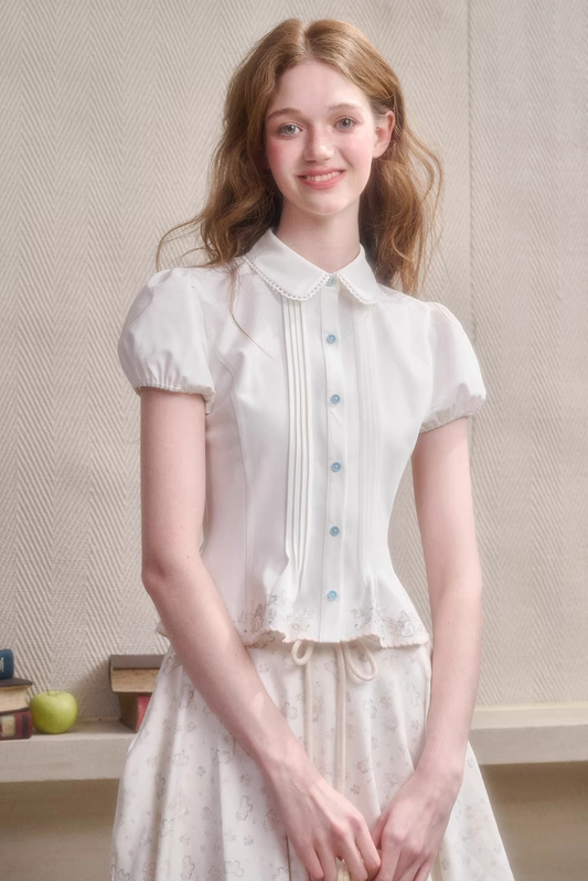 수제 자수 인형 칼라 블라우스