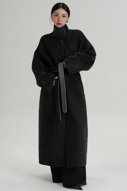 Temperament Design Color-Blocking Woolen Coat