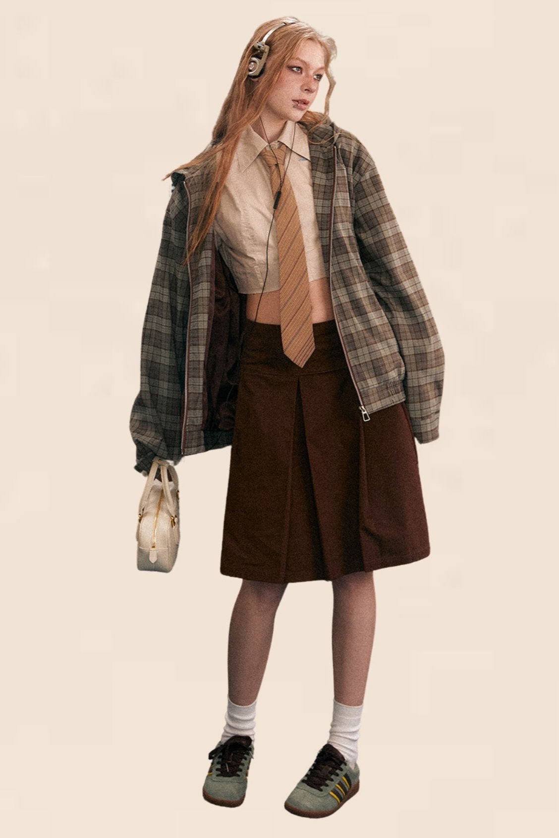 Plaid Contrast Hooded Drawstring Shacket main image 0