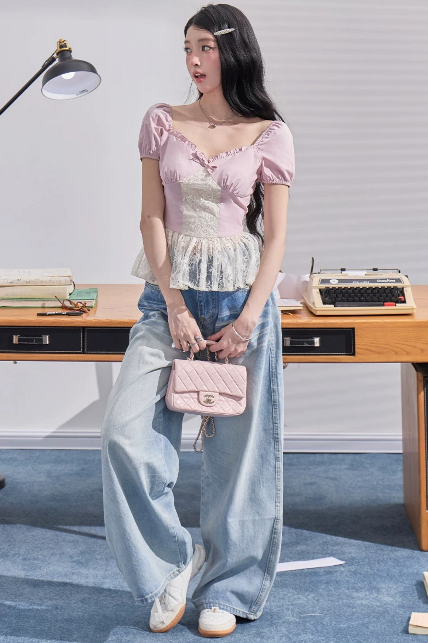High-Waisted Drapey Denim Pants