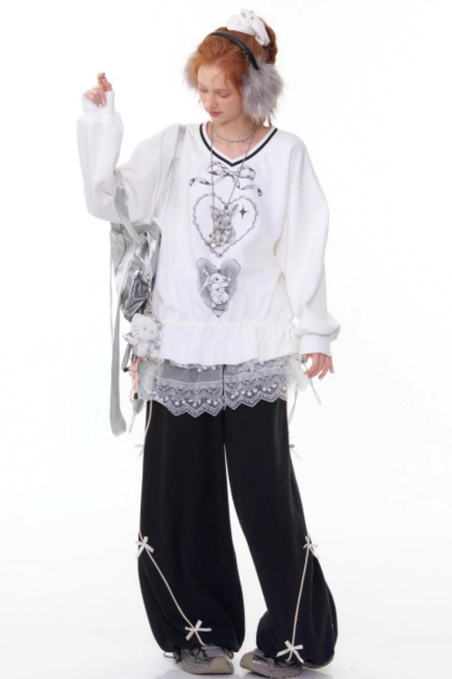 Retro Rabbit V-Neck Sweatshirt