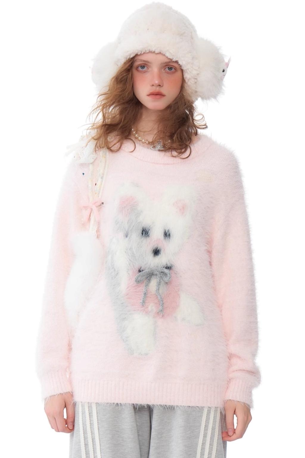 Plush Dog Print Pink Knit Top