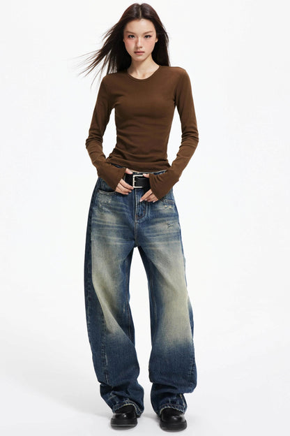 American Distressed Denim Wide-leg Pants