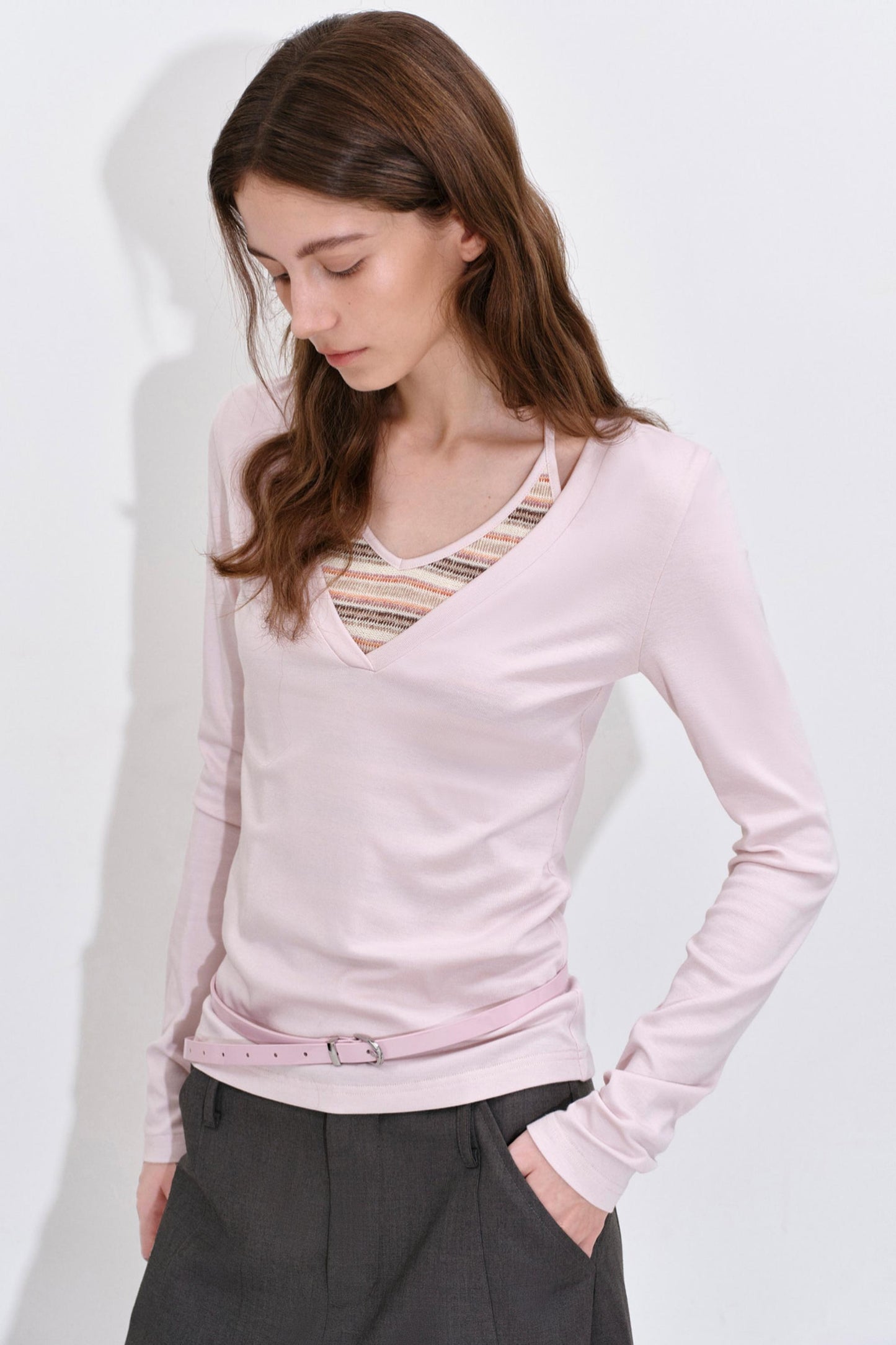 Low-Saturation Striped Layered Top