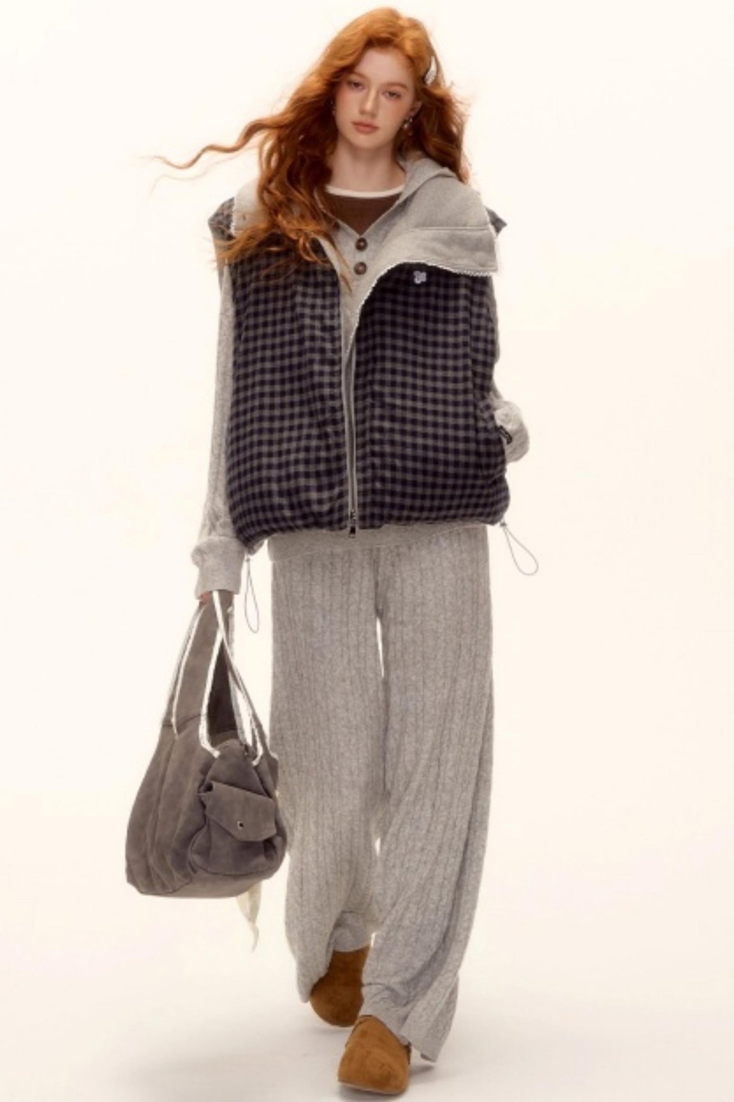 Reversible Plaid Lace Vest