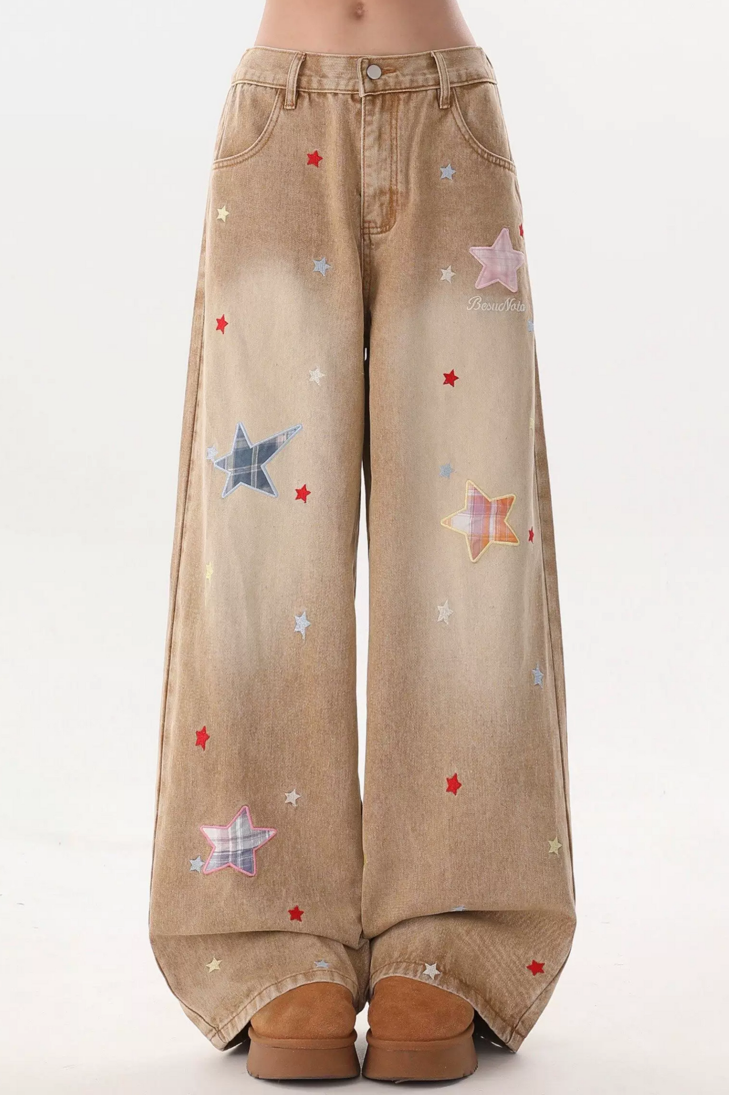 Star-Patterned Vintage Denim Pants