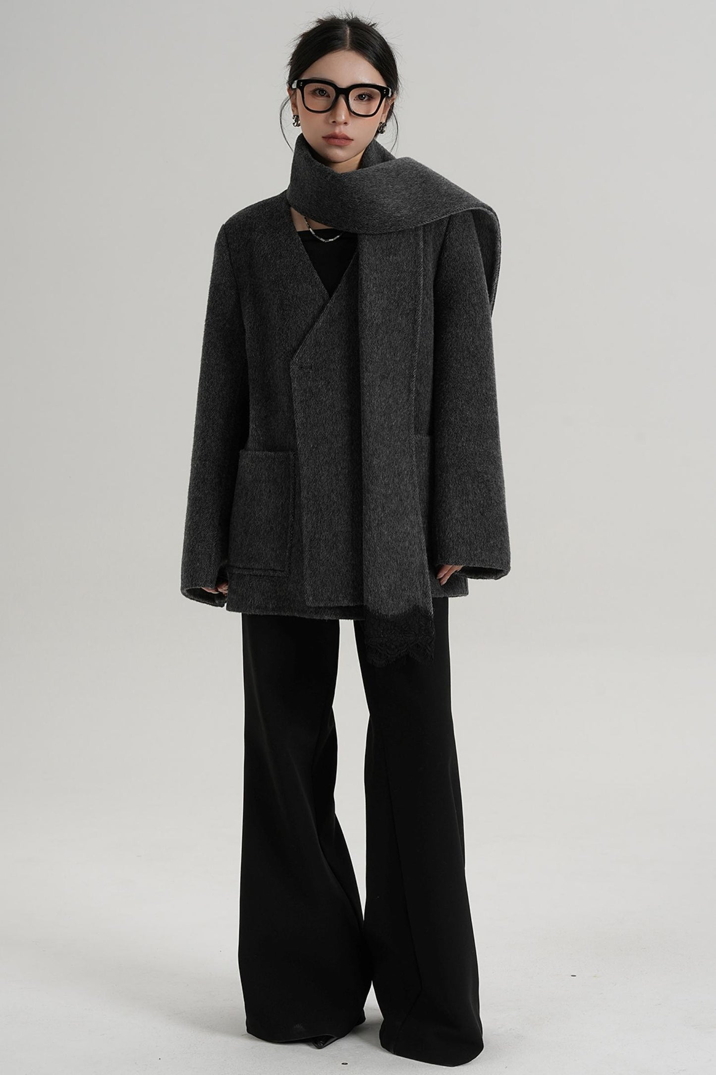 Scarf Patchwork Lace Woolen Coat