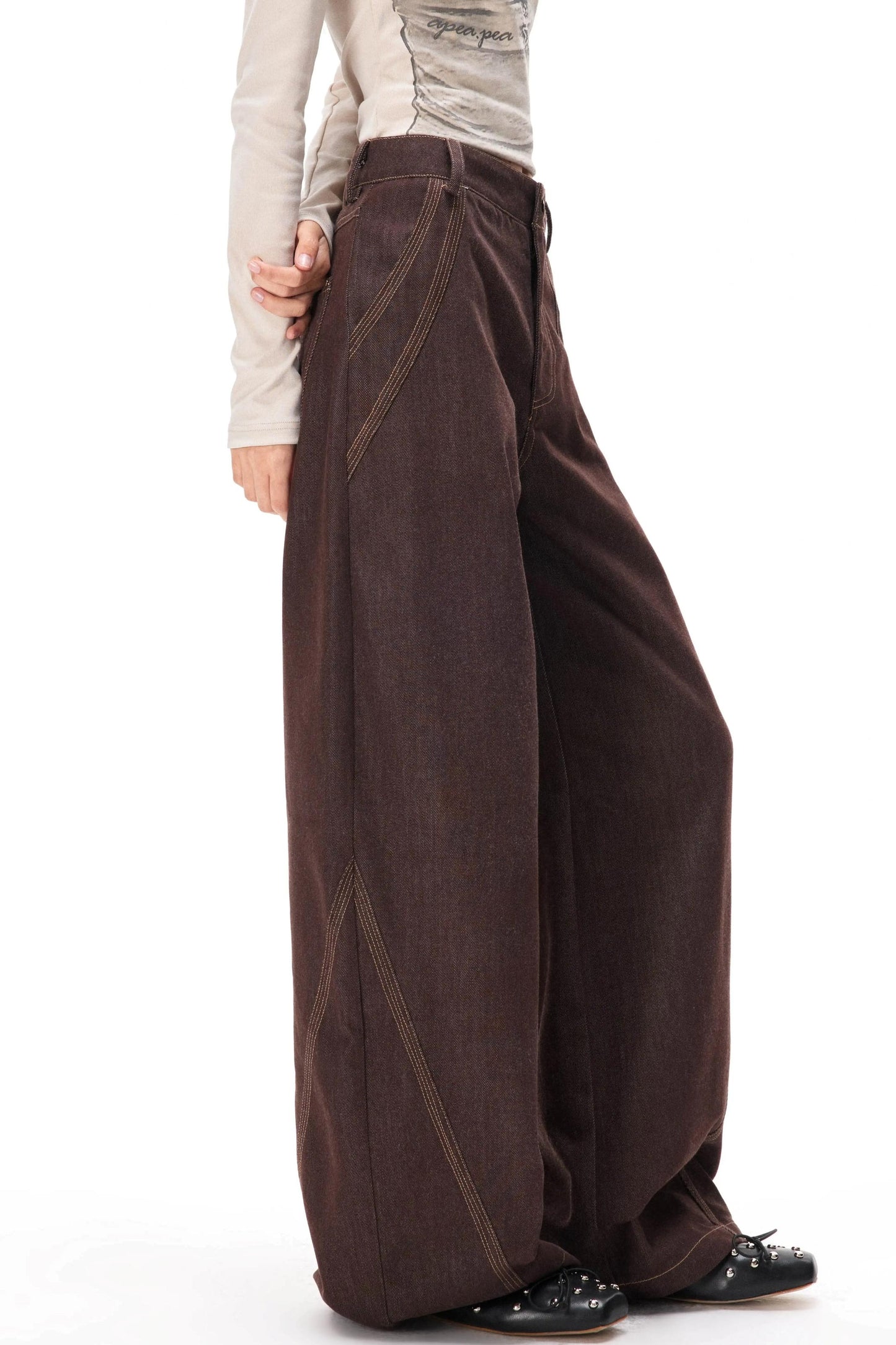 Retro Color-Blocked Denim Pants