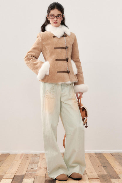 Lapel Suede Wool Patchwork Warm Jacket