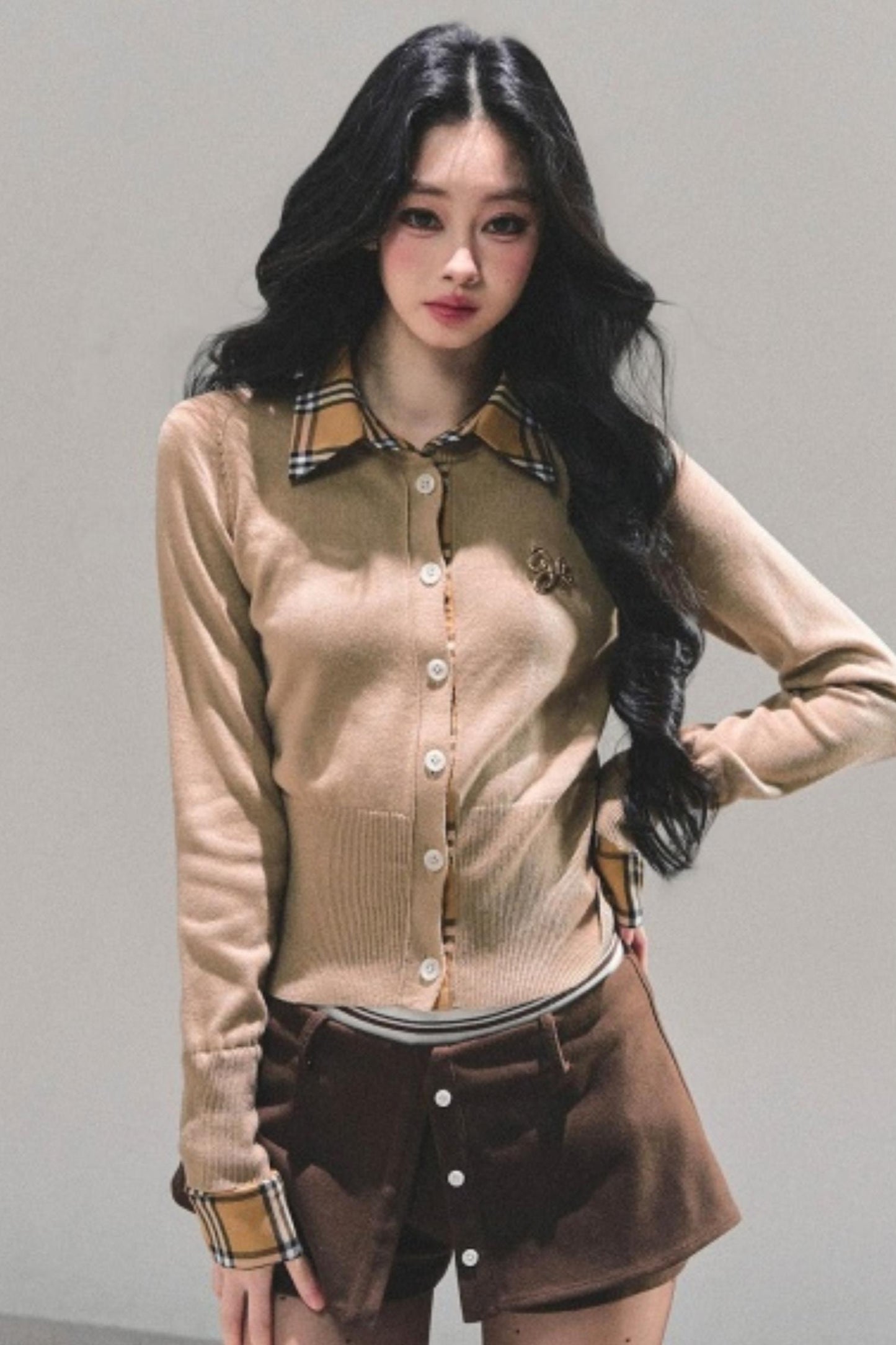 Fake Two Korean Long-Sleeve Knit Top