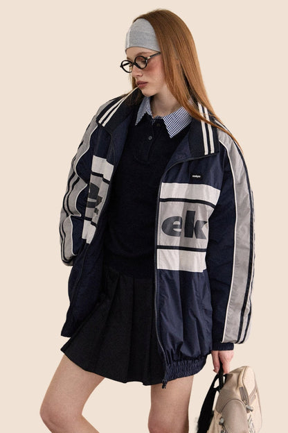 Retro Striped Sleeve White Duck Down Jacket