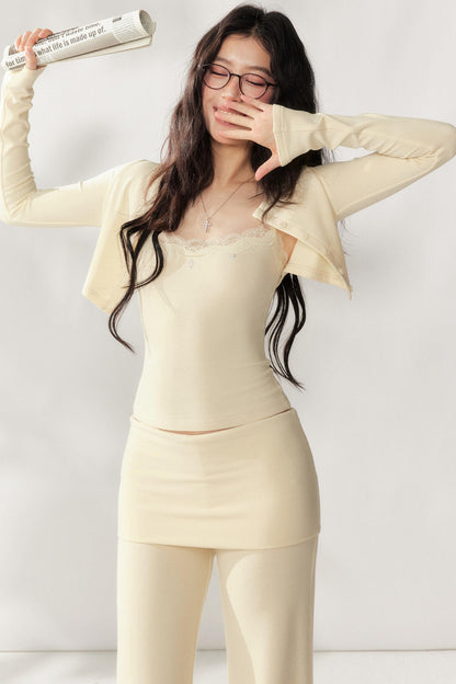 Cream Lace Cardigan Set-Up