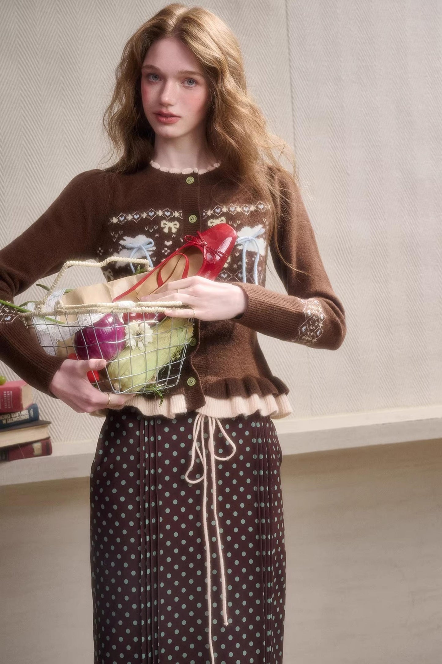 Green Apple Fair Isle Cardigan Top Set-Up