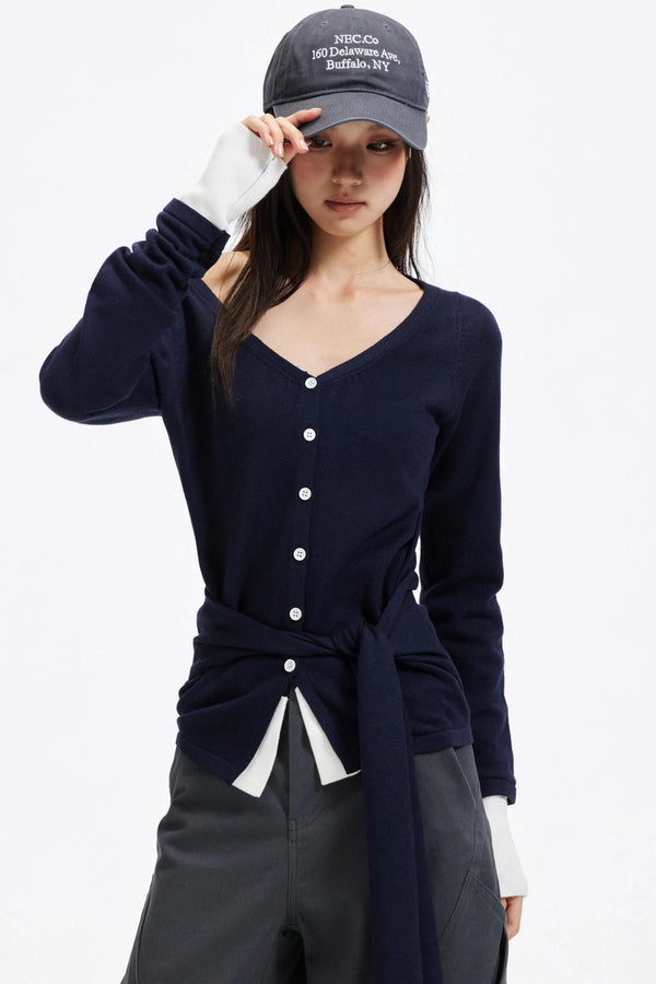 Color-Blocking Knit Off-Shoulder Sweater