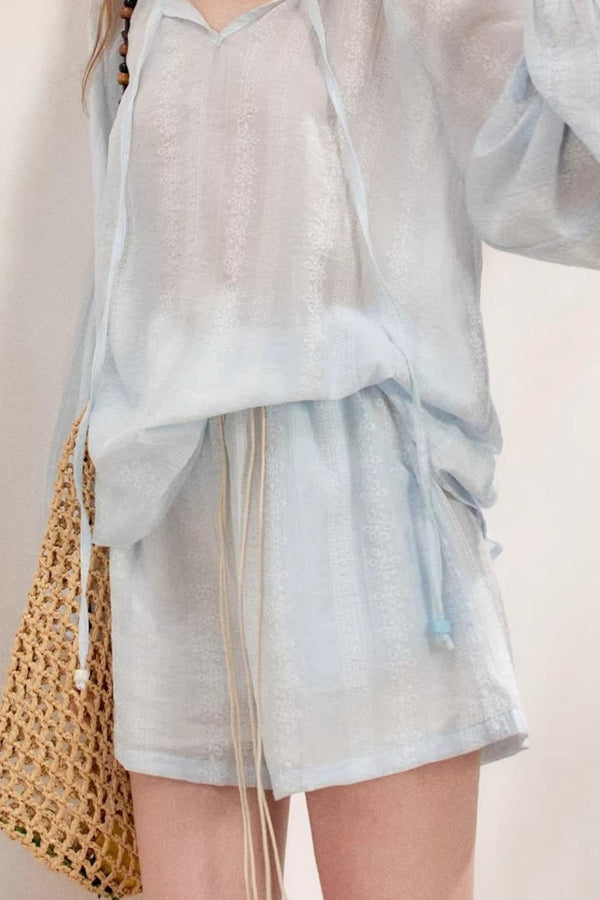 Beaded Tencel Boho Chic Ensemble Shorts