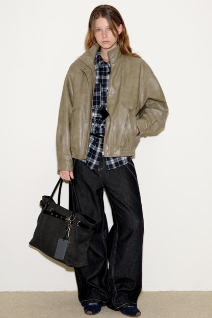 Mixed Texture Leather Jacket