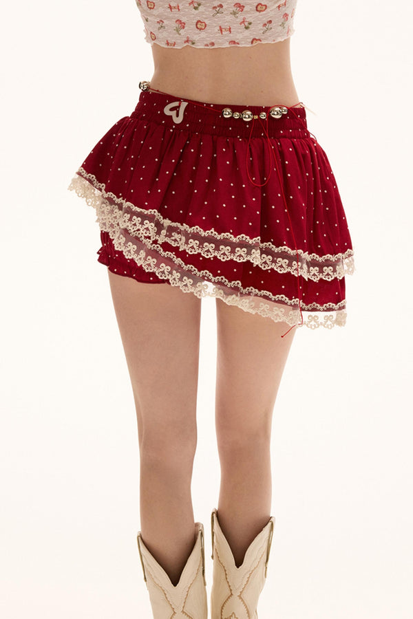 Pink Polka Dot Layered Half-Skirt