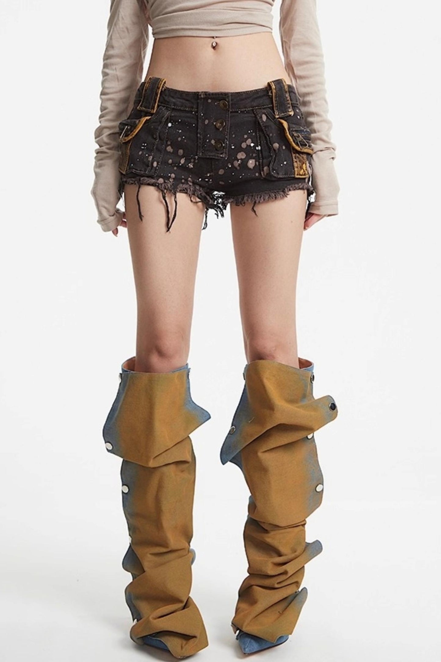 Patchwork Denim Shorts