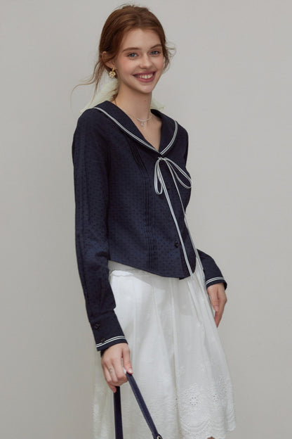 Navy Collar Womens Top