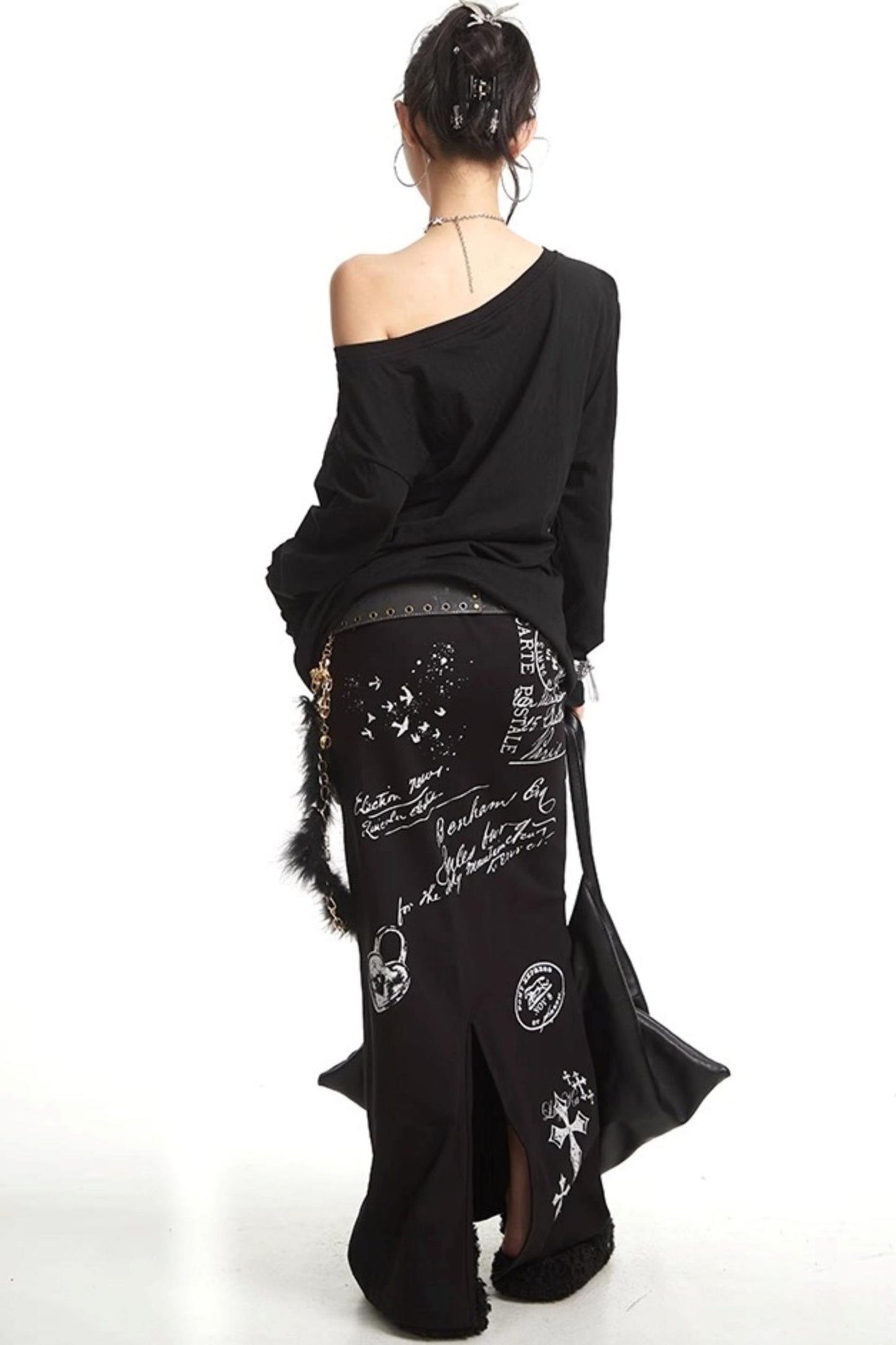 Vintage Cross Print Straight Skirt