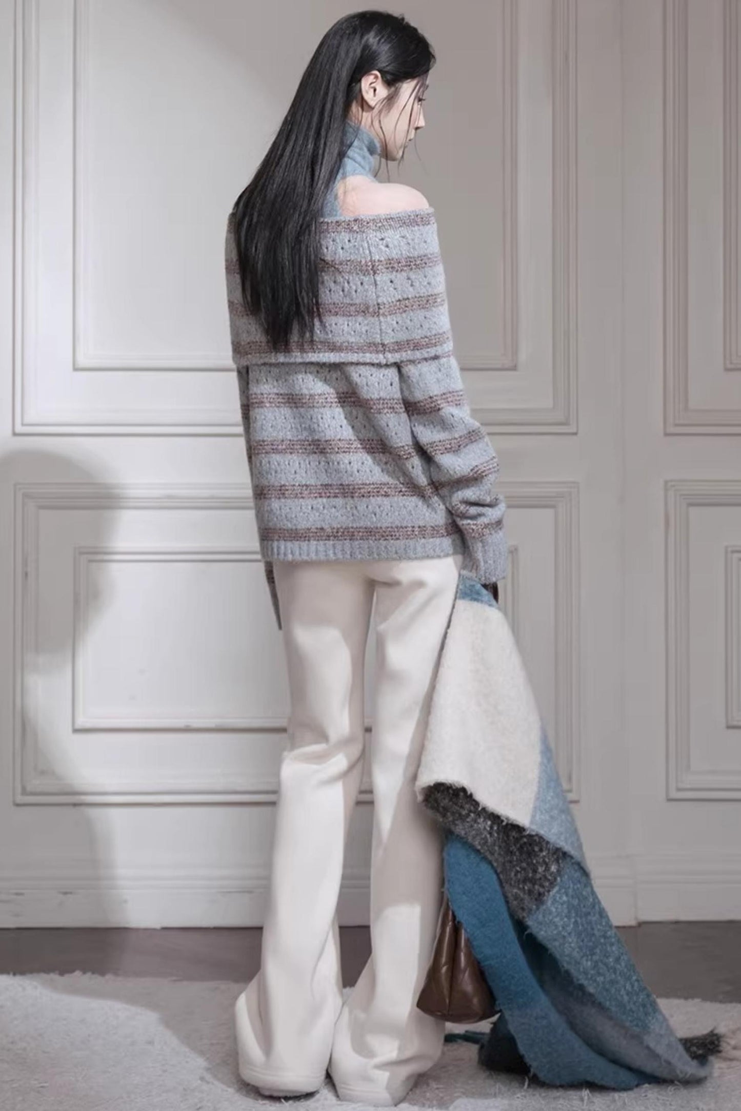 Off-Shoulder Wool Knit Vest Set