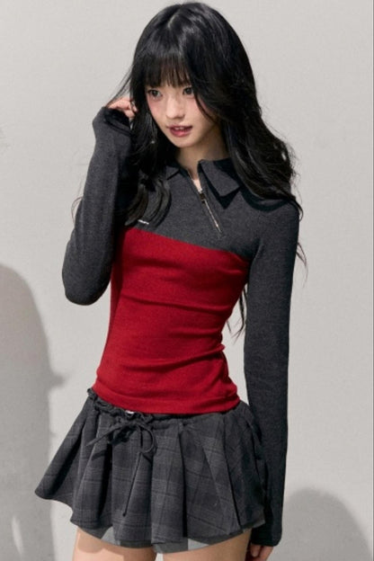 American Long-Sleeve Polo Collar Knit Top