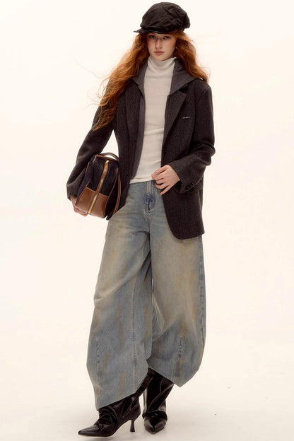 Gray Wool Hooded Blazer Jacket