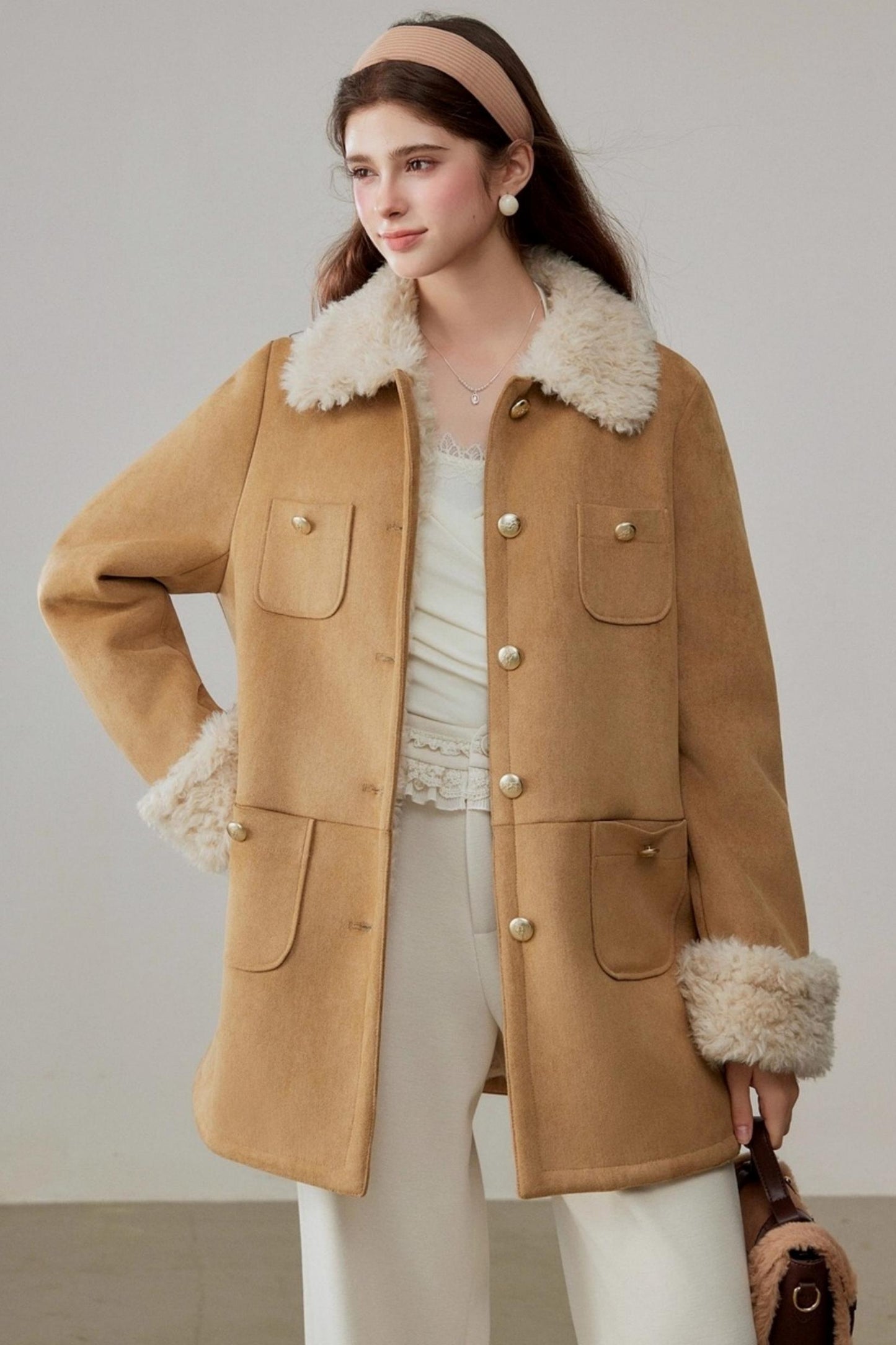 Fur Integrated Suede Winter Jacket