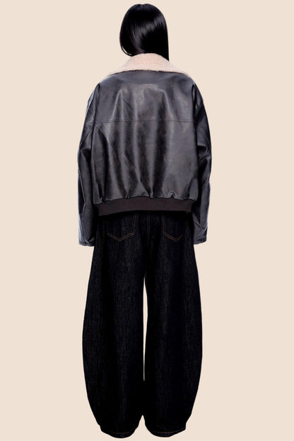 Fur Collar Color-Blocked Jacket