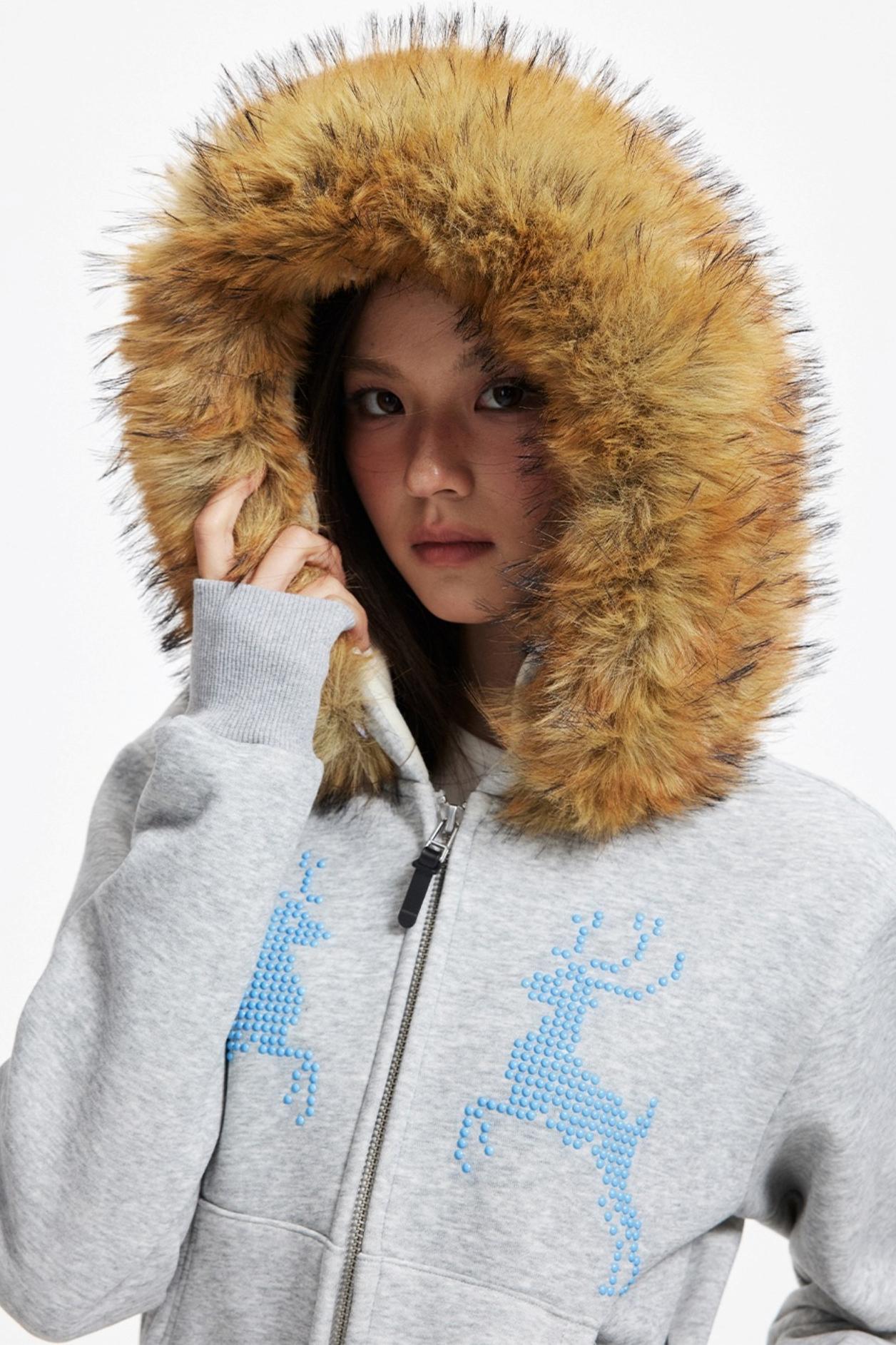 Diamond Deer Hooded Cardigan