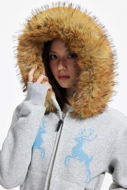 Diamond Deer Hooded Cardigan