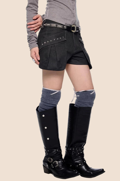 Rivet Pleated A-Line Shorts
