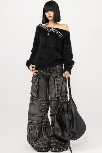 Retro Off-Shoulder Knit Top