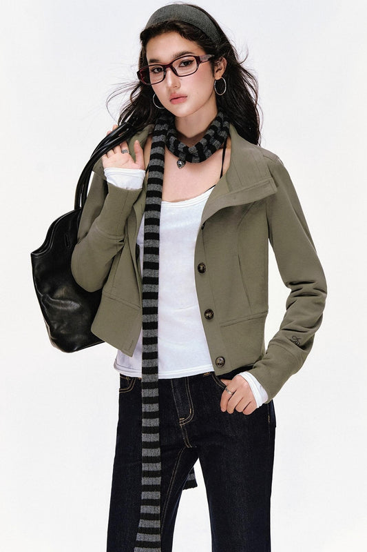 Vintage Stand-Up Collar Short Jacket