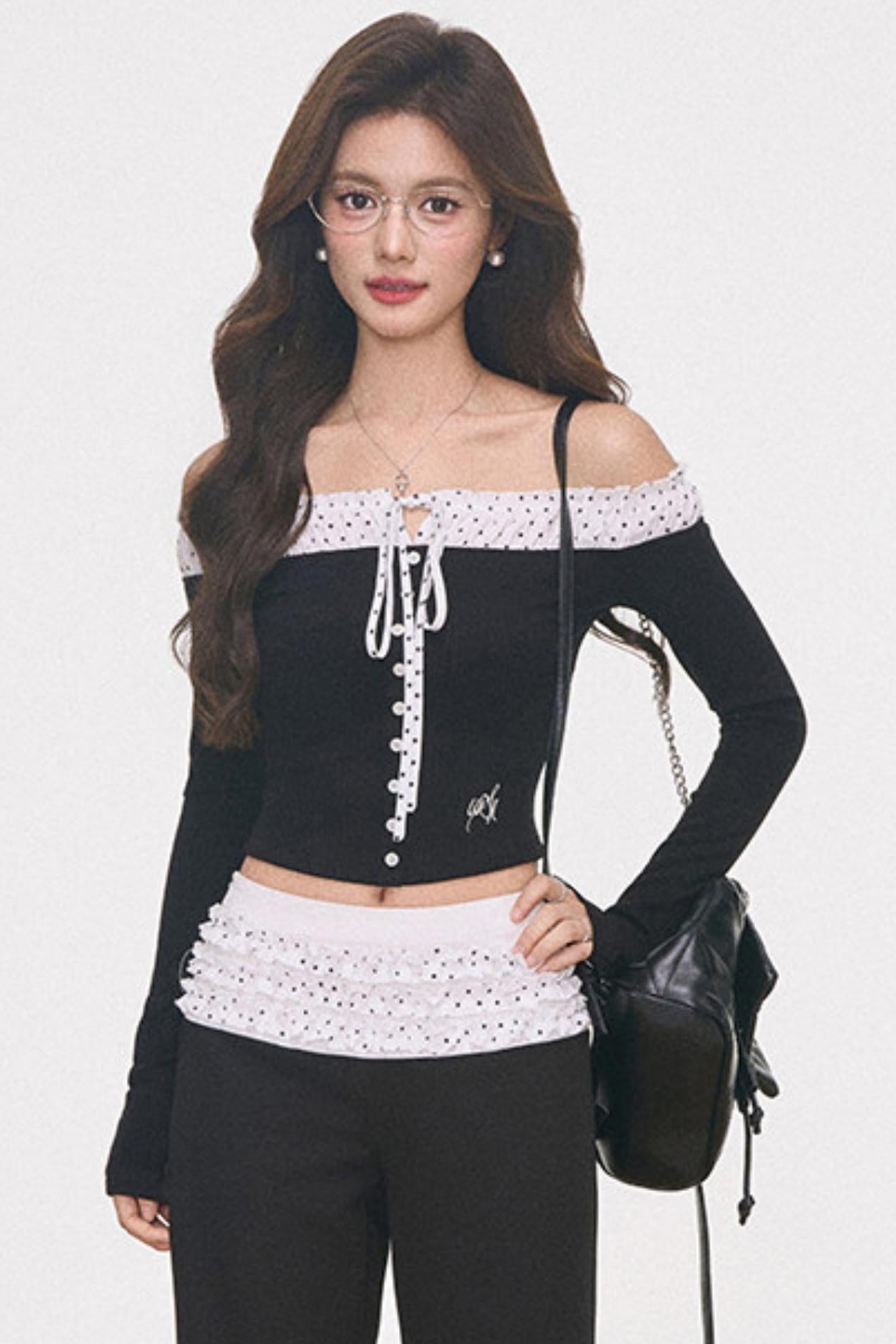 Knitted Patchwork Polka Dot Top Set-Up