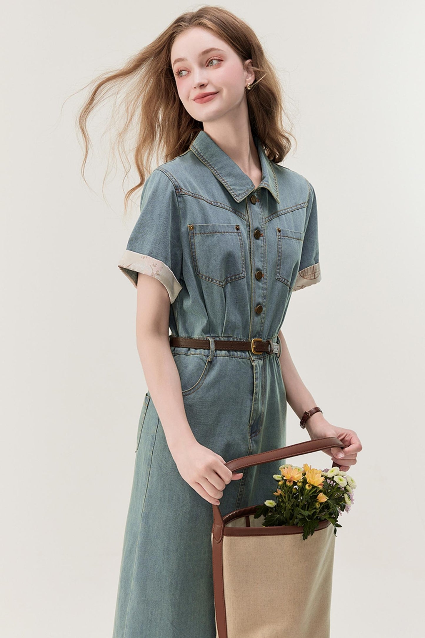 Denim Blue Spliced A-Line Dress