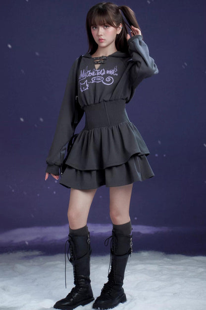 Gray Hooded Sweatshirt Dress