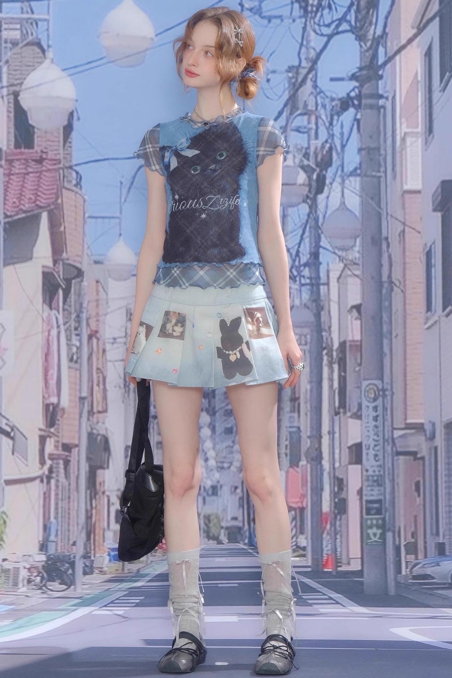 Chic Animal Print Denim Skirt