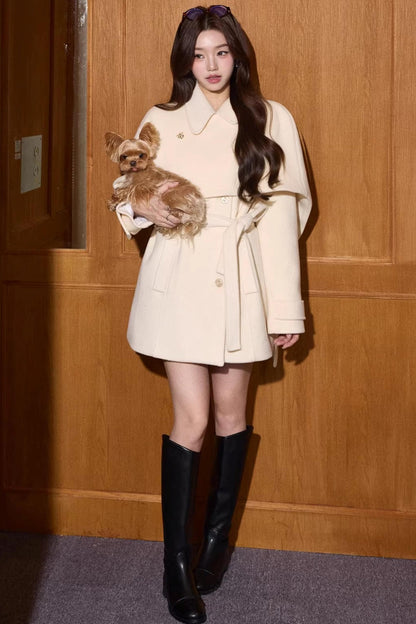 Two-Tone Woolen Quilted Coat