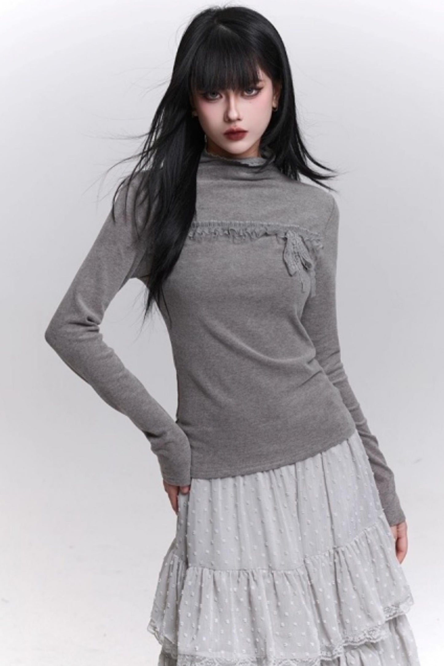 Ghost Gray Half-High Collar Top