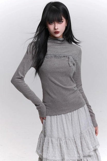 Ghost Gray Half-High Collar Top