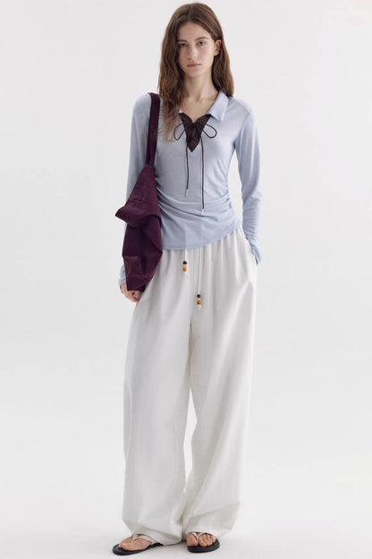 White Drapey Wide-Leg Pants