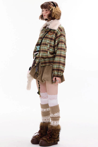 Winter Retro Green Plaid Jacket