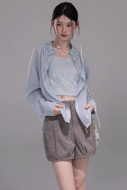 Set Gilet con Ricamo Pesante