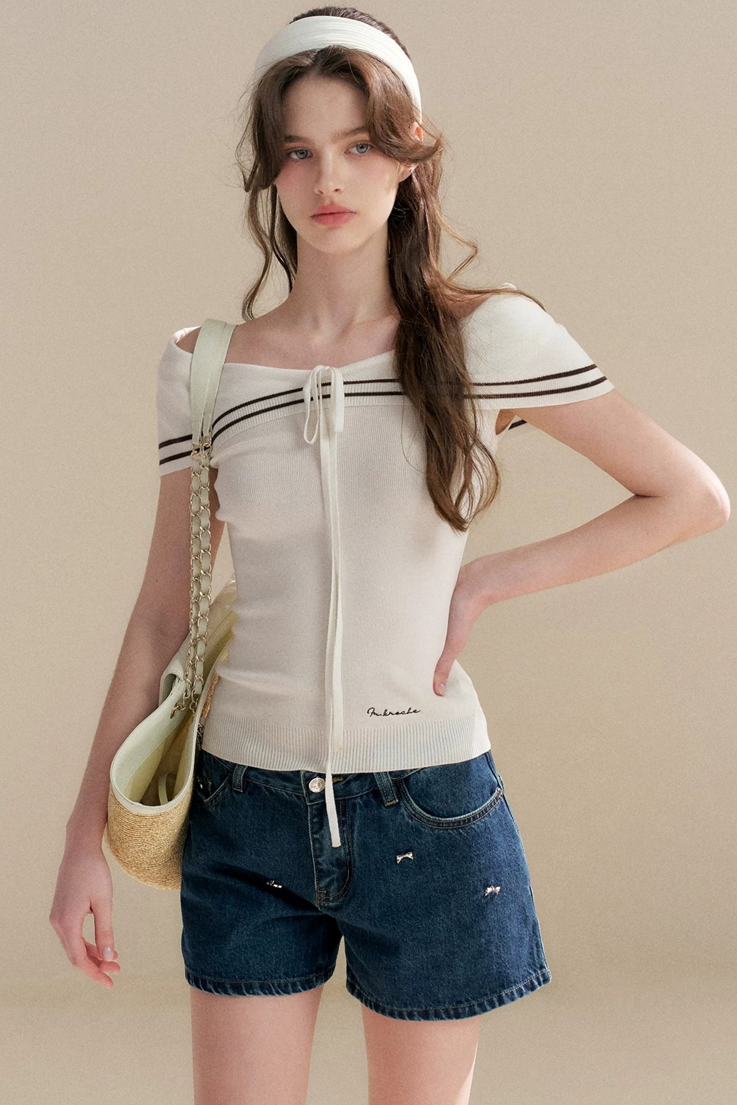 Soft Cotton Bowknot Denim Shorts